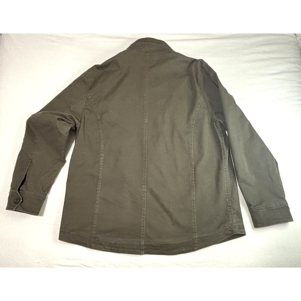 Flag Anthem Olive Mock Neck Trucker Military Shirt Jacket Zip Up Hidden Button - Picture 13 of 16